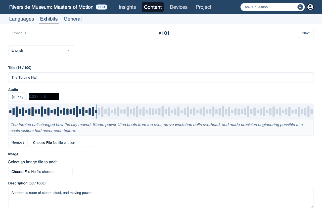 Look2Guide exhibit editor screen
